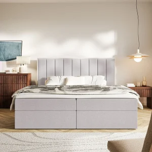 Boxspringbed 140×200 – opbergruimte en topper – hydrofobe chenille – grijs – TOGENTS Boxspringbed 140×200 – opbergruimte en topper – hydrofobe chenille – grijs – TOGENTS