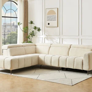Linker hoekbank met elektrische relaxfunctie in beige gestructureerde stof CALDORIA Linker hoekbank met elektrische relaxfunctie in beige gestructureerde stof CALDORIA
