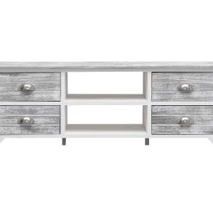 Brookeville Tv-meubel 108x30x40 cm massief paulowniahout wit en grijs Brookeville Tv-meubel 108x30x40 cm massief paulowniahout wit en grijs