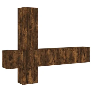 Burr Ridge 5-delige Tv-wandmeubelset bewerkt hout gerookt eikenkleurig Burr Ridge 5-delige Tv-wandmeubelset bewerkt hout gerookt eikenkleurig