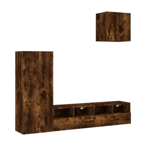 Brynir 4-delige Tv-wandmeubelset bewerkt hout gerookt eikenkleurig Brynir 4-delige Tv-wandmeubelset bewerkt hout gerookt eikenkleurig