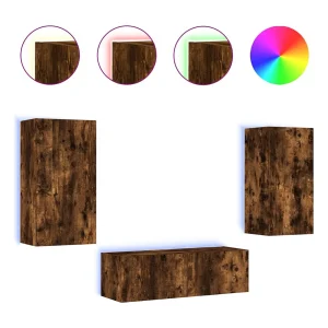 Chance 3-delige tv-wandmeubelset met LED-verlichting gerookt eiken Chance 3-delige tv-wandmeubelset met LED-verlichting gerookt eiken