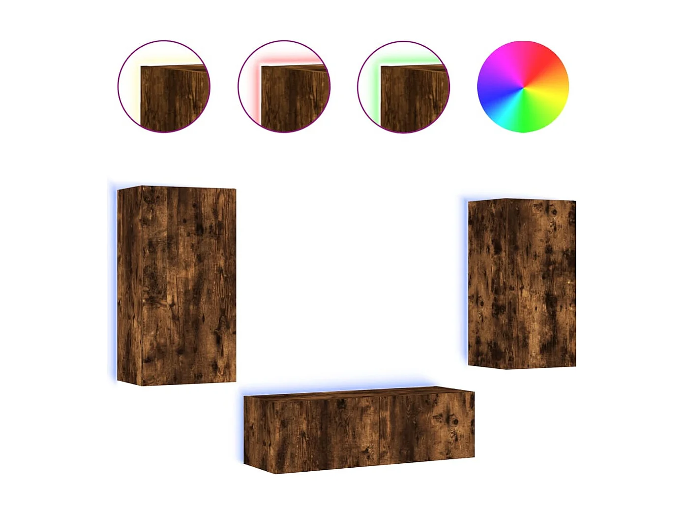 Chance 3-delige tv-wandmeubelset met LED-verlichting gerookt eiken