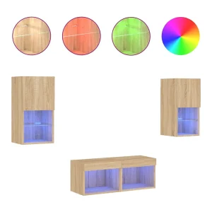 Cecilia Fernanda  4-delige Tv-wandmeubelset met LED-verlichting sonoma eikenkleur