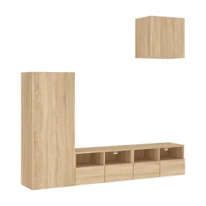 Brynir 4-delige Tv-wandmeubelset bewerkt hout sonoma eikenkleurig Brynir 4-delige Tv-wandmeubelset bewerkt hout sonoma eikenkleurig