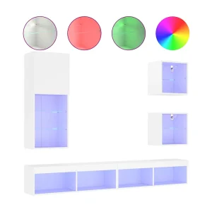 Brooklyn Center 5-delige Tv-wandmeubelset met LED-verlichting bewerkt hout wit Brooklyn Center 5-delige Tv-wandmeubelset met LED-verlichting bewerkt hout wit