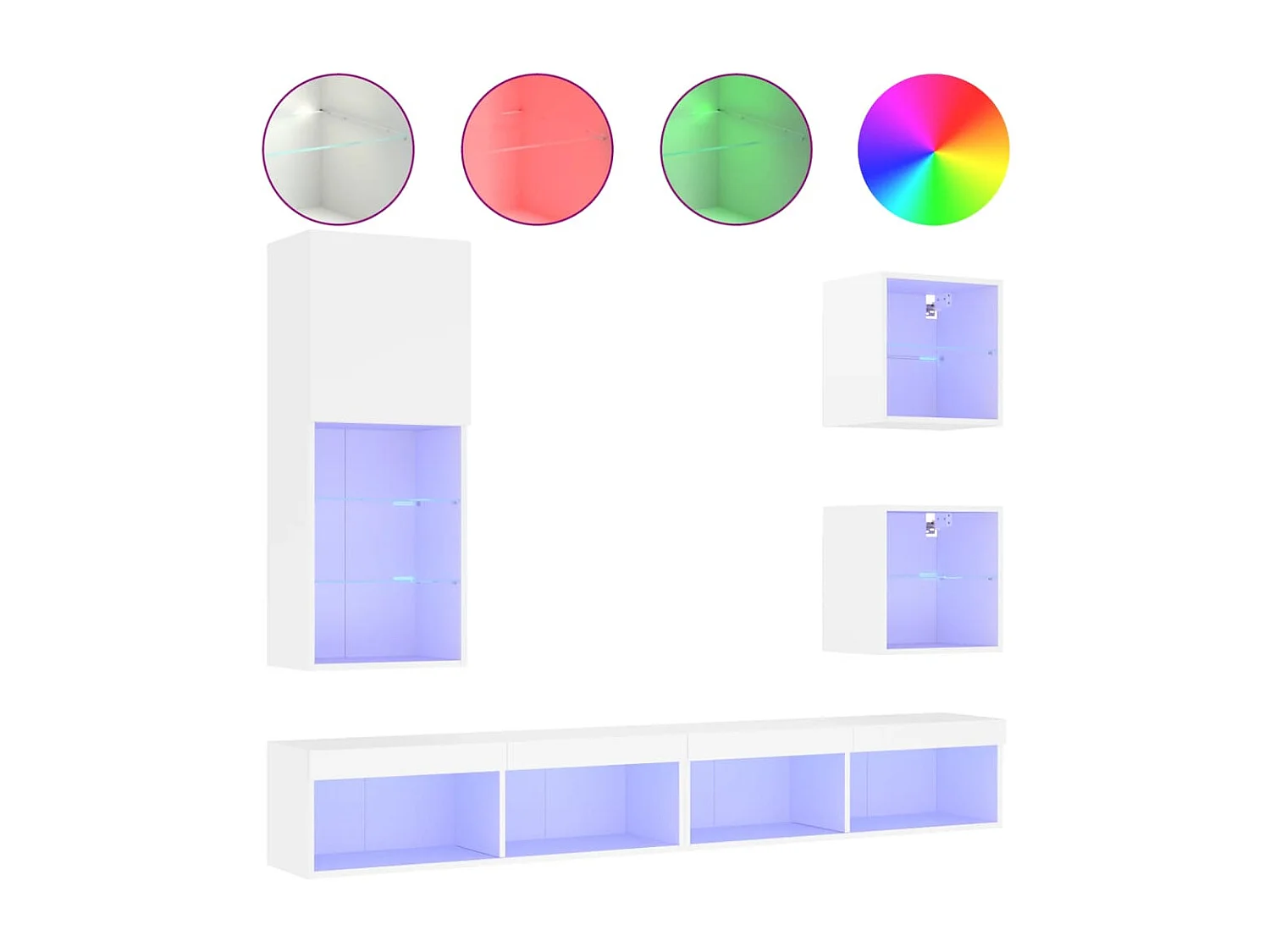 Brooklyn Center 5-delige Tv-wandmeubelset met LED-verlichting bewerkt hout wit