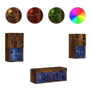 Cecilia Fernanda  4-delige tv-wandmeubelset met LED-verlichting gerookt eiken