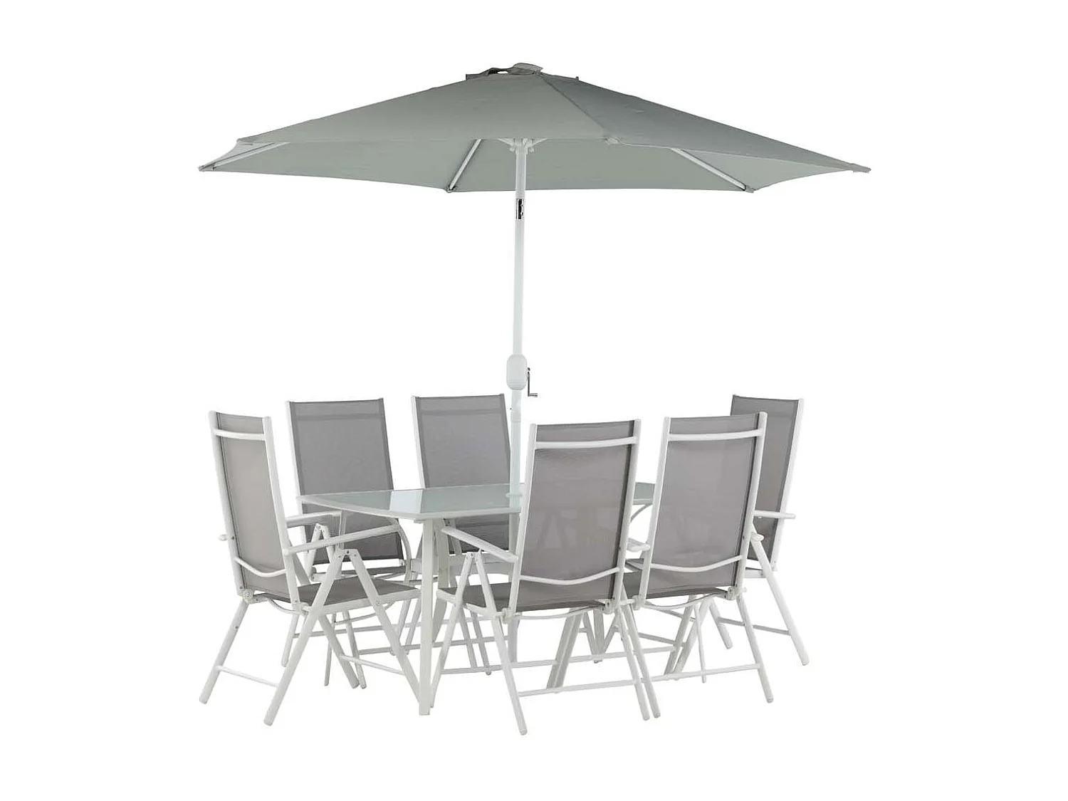 Brekki tuinmeubelset tafel 90x150cm wit, 6 stoelen wit.