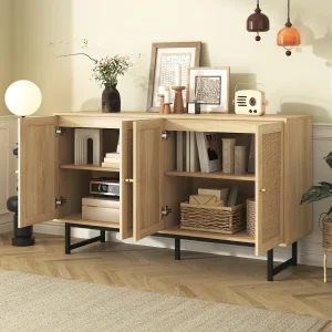 Buffetkast met 4 rotandeuren, zwarte poten, naturel 140 x 39,5 x 80 cm. Buffetkast met 4 rotandeuren, zwarte poten, naturel 140 x 39,5 x 80 cm.