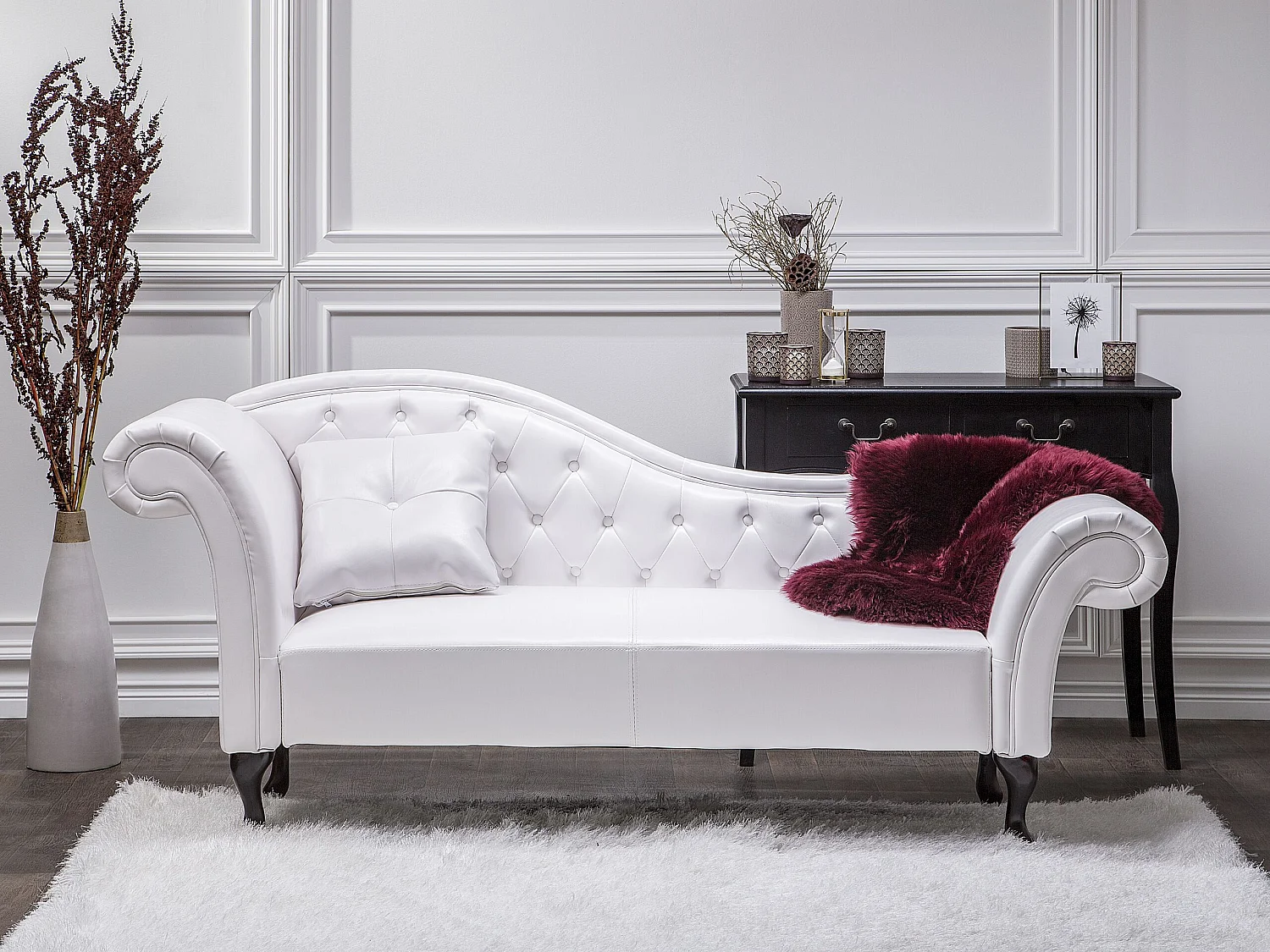 Chaise longue kunstleer wit linkszijdig LATTES