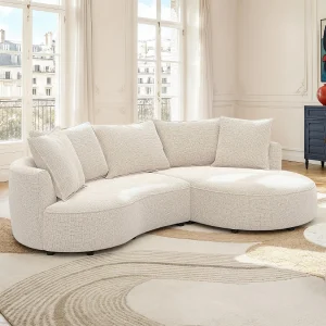Rechterhoekbank in beige chenille stof CEPRANO van Maison Céphy
