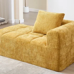 Chenille 1-zits hoekbank – hoekmodule – geel – met opbergvak aan de zijkant – Perfect voor woonkamer en studio Chenille 1-zits hoekbank – hoekmodule – geel – met opbergvak aan de zijkant – Perfect voor woonkamer en studio
