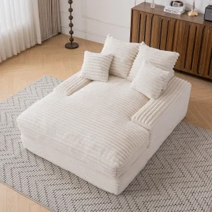 Chaise longue slaapbank met 4 kussens – Beige corduroy Chaise longue slaapbank met 4 kussens – Beige corduroy