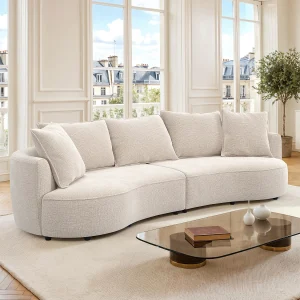 4-zits bank in beige chenille stof CEPRANO van Maison Céphy 4-zits bank in beige chenille stof CEPRANO van Maison Céphy
