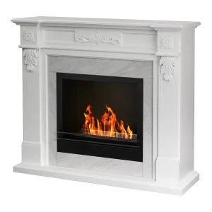 Cheminée bioéthanol cheminée TRUMAN effet marbre blanc L121 x P38 x H108 Cheminée bioéthanol cheminée TRUMAN effet marbre blanc L121 x P38 x H108