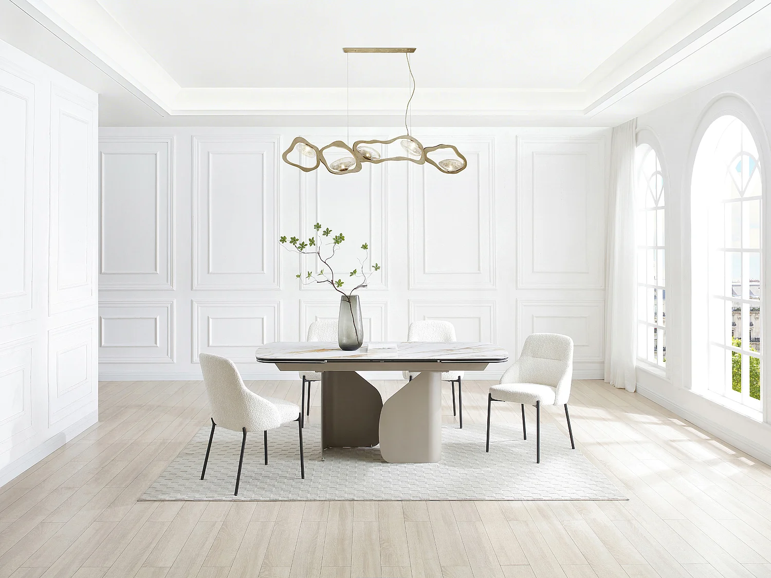 Uitschuifbare eettafel voor 6 tot 10 personen van keramiek, gehard glas en taupe metaal - Wit marmereffect - CAMUVO van Maison Céphy