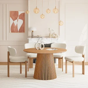 Ronde eettafel voor 4 personen van eikenhout – Naturel – CARMIZA Ronde eettafel voor 4 personen van eikenhout – Naturel – CARMIZA