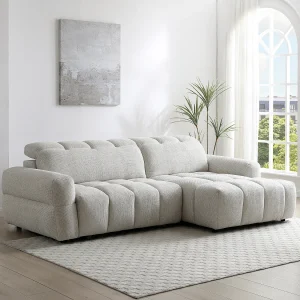 Elektrische rechterhoekbank met relaxfunctie en verschuifbare zitting in beige stof CARIALA Elektrische rechterhoekbank met relaxfunctie en verschuifbare zitting in beige stof CARIALA