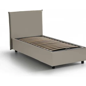 Talamo Italia Eenpersoonsbed Brunilde Grijs Taupe Opbergruimte Matrasmaat 80×190 cm, Bekleed Made in Italy