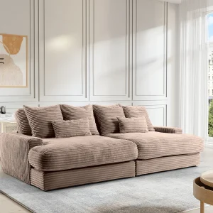 4-zitsbank met diepzit in ribfluweel met dikke ribbels, taupe CALAZO