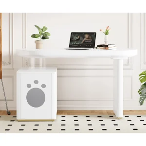 Bureau met mandje voor huisdieren – Afgeronde vormen – Wit