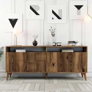 Houten Buffet "Milan" – 180 x 35 x 78 cm – Walnoot, 4 Deuren Houten Buffet "Milan" – 180 x 35 x 78 cm – Walnoot, 4 Deuren