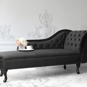 Chaise longue fluweel zwart rechtszijdig NIMES Chaise longue fluweel zwart rechtszijdig NIMES