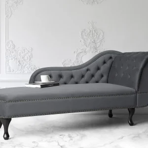 Chaise longue fluweel grijs rechtszijdig NIMES Chaise longue fluweel grijs rechtszijdig NIMES