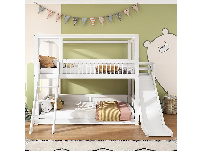 Bunk Children's Bedden 2 x 90 x 200 cm - Cabinebed met schuif - Pin - Max Load 150kg - Wit