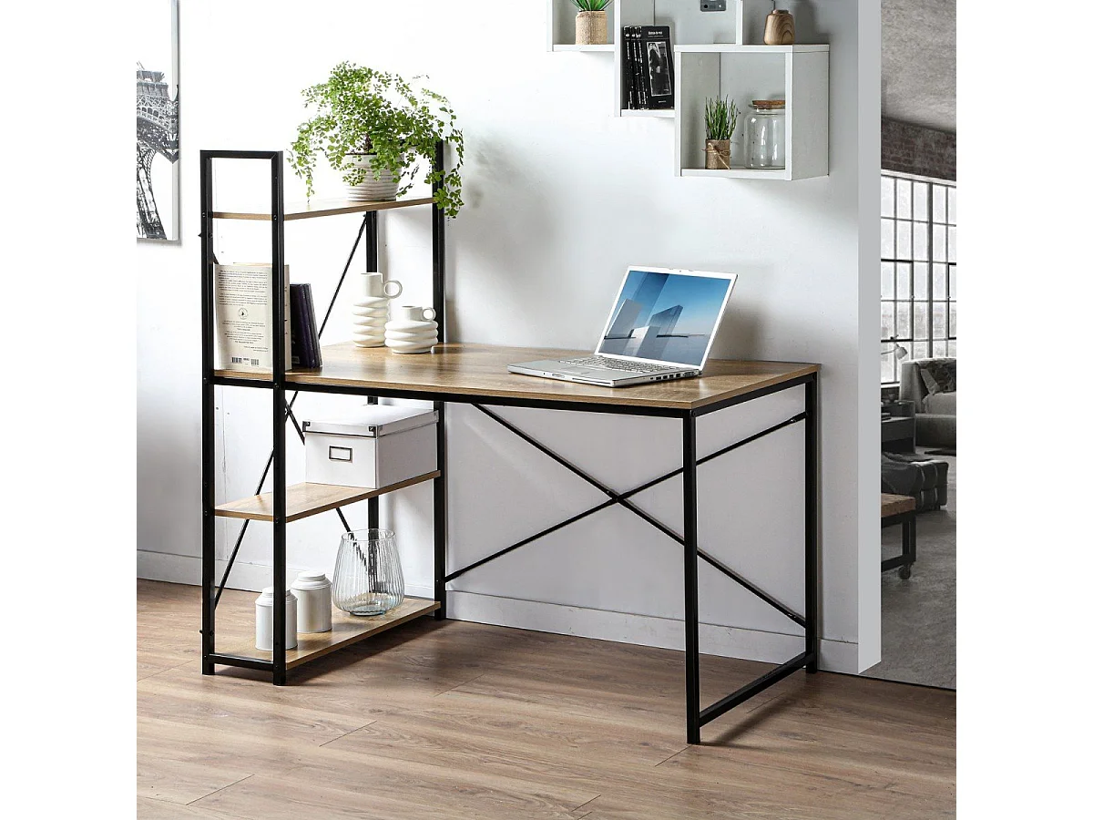 Bureau B120cm met 4 planken industriële stijl