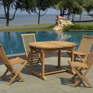 Teak tuineethoek: een uitschuifbare tafel L.120 / 170 cm en 4 vouwstoelen – Licht natuurlijk – BYBLOS II van MYLIA Teak tuineethoek: een uitschuifbare tafel L.120 / 170 cm en 4 vouwstoelen – Licht natuurlijk – BYBLOS II van MYLIA