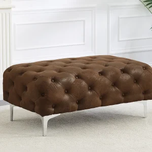 Chesterfield-poef van microvezel met verouderd leereffect en capitons EDWINA Chesterfield-poef van microvezel met verouderd leereffect en capitons EDWINA