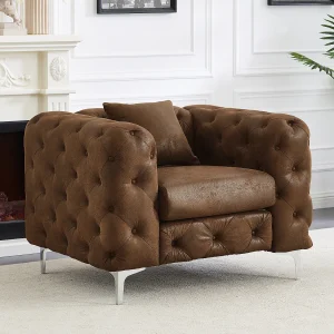 Chesterfieldfauteuil van microvezel met verouderd leereffect en capitons EDWINA Chesterfieldfauteuil van microvezel met verouderd leereffect en capitons EDWINA