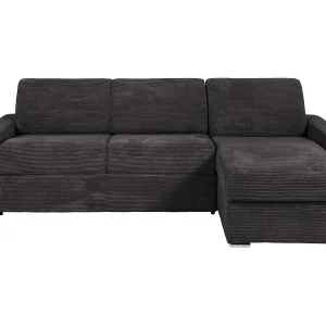 Uitklapbare hoekbank grijs ribfluweel 140 cm brede latten 14 cm CALITO Uitklapbare hoekbank grijs ribfluweel 140 cm brede latten 14 cm CALITO