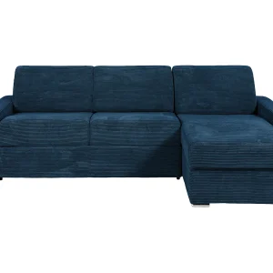 Omkeerbare hoekslaapbank express in blauwe ribfluweel 160 cm – 18 cm CALITO Omkeerbare hoekslaapbank express in blauwe ribfluweel 160 cm – 18 cm CALITO