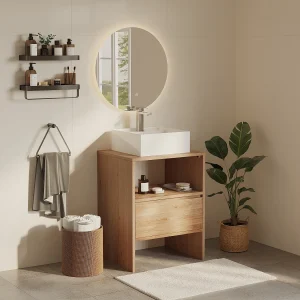 Eiken badmeubel – Vierkante opzetwastafel – Licht natuurlijk – 60 cm – CAVIZO Eiken badmeubel – Vierkante opzetwastafel – Licht natuurlijk – 60 cm – CAVIZO