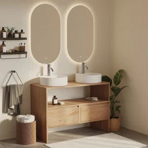Eiken badmeubel – Ronde opzetwastafel – Licht naturel – 110 cm – CAVIZO Eiken badmeubel – Ronde opzetwastafel – Licht naturel – 110 cm – CAVIZO