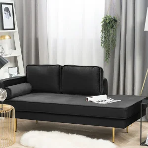Chaise longue fluweel zwart linkszijdig MIRAMAS Chaise longue fluweel zwart linkszijdig MIRAMAS