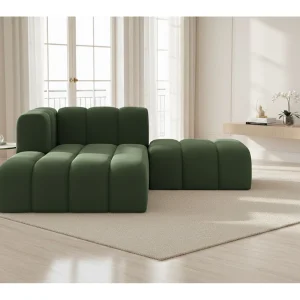 Chaise Longue Met Hocker Grand, Veloursstof Salvador, Groen, Links Chaise Longue Met Hocker Grand, Veloursstof Salvador, Groen, Links