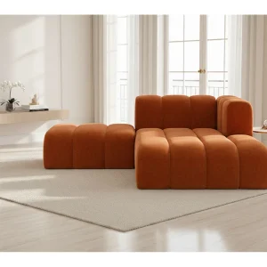 Chaise Longue Met Hocker Grand, Veloursstof Salvador, Bruin, Rechts Chaise Longue Met Hocker Grand, Veloursstof Salvador, Bruin, Rechts