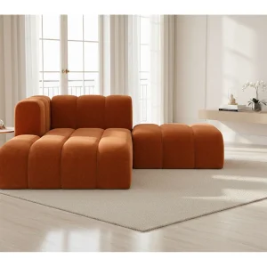 Chaise Longue Met Hocker Grand, Veloursstof Salvador, Bruin, Links Chaise Longue Met Hocker Grand, Veloursstof Salvador, Bruin, Links