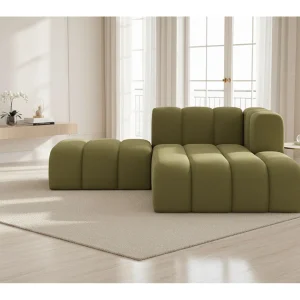Chaise Longue Met Hocker Grand, Veloursstof Salvador, Olijfgroen, Rechts Chaise Longue Met Hocker Grand, Veloursstof Salvador, Olijfgroen, Rechts