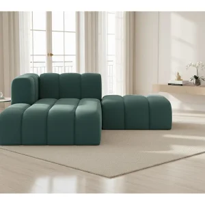 Chaise Longue Met Hocker Grand, Veloursstof Salvador, Azurblauw, Links Chaise Longue Met Hocker Grand, Veloursstof Salvador, Azurblauw, Links