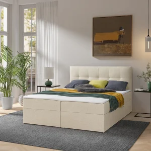 Boxspring toronto – 160×200 cm crème herbi 45 – geweven tweepersoons Boxspring toronto – 160×200 cm crème herbi 45 – geweven tweepersoons