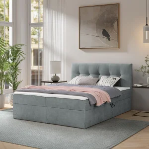Boxspring toronto – 180×200 cm asgrijs gerra 70 – bouclé tweepersoons
