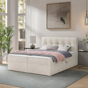 Boxspring toronto – 180×200 cm crème gerra 10 – bouclé tweepersoons