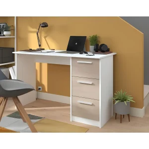 Bureau 3 laden in eiken en wit decor, Essentieel, Gemaakt in Frankrijk – Parisot Bureau 3 laden in eiken en wit decor, Essentieel, Gemaakt in Frankrijk – Parisot
