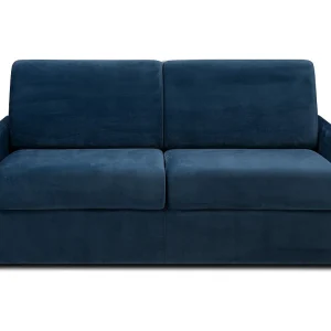 Slaapbank nachtblauw fluweel traagschuim zitting 140 cm matras 22 cm CALIFE