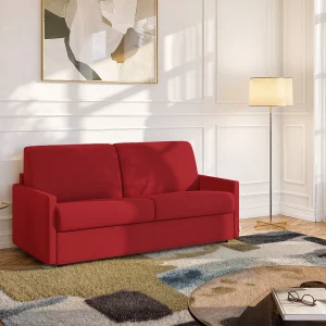 Express slaapbank in rode stof met traagschuim zitting 120 cm matras 18 cm CALIFE Express slaapbank in rode stof met traagschuim zitting 120 cm matras 18 cm CALIFE